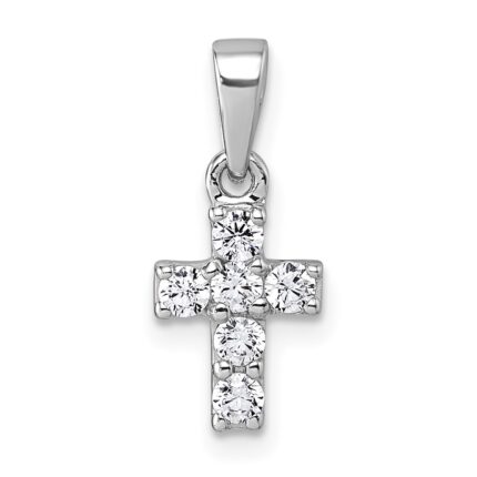 Sterling Silver Rhodium-plated Polished White CZ Cross Pendant