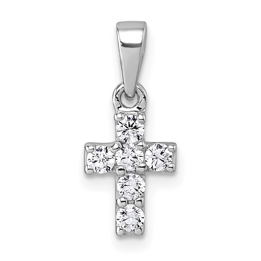 QG7208P.jpg Sterling Silver Rhodium-plated Polished White CZ Cross Pendant - Image 1