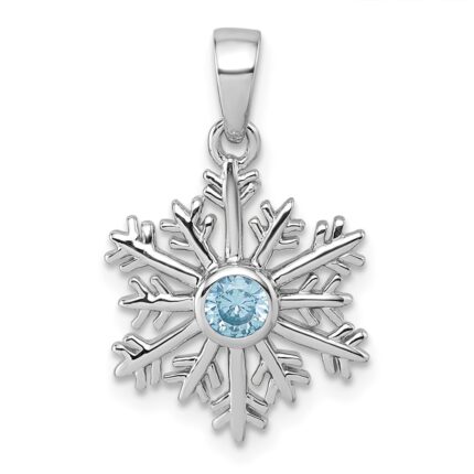 Sterling Silver Rhodium-plated Polished Blue CZ Snowflake Pendant