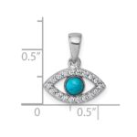 Sterling Silver Rhodium-plated Polished CZ and Compressed Turquoise Cabochon Evil Eye Pendant - Image 4