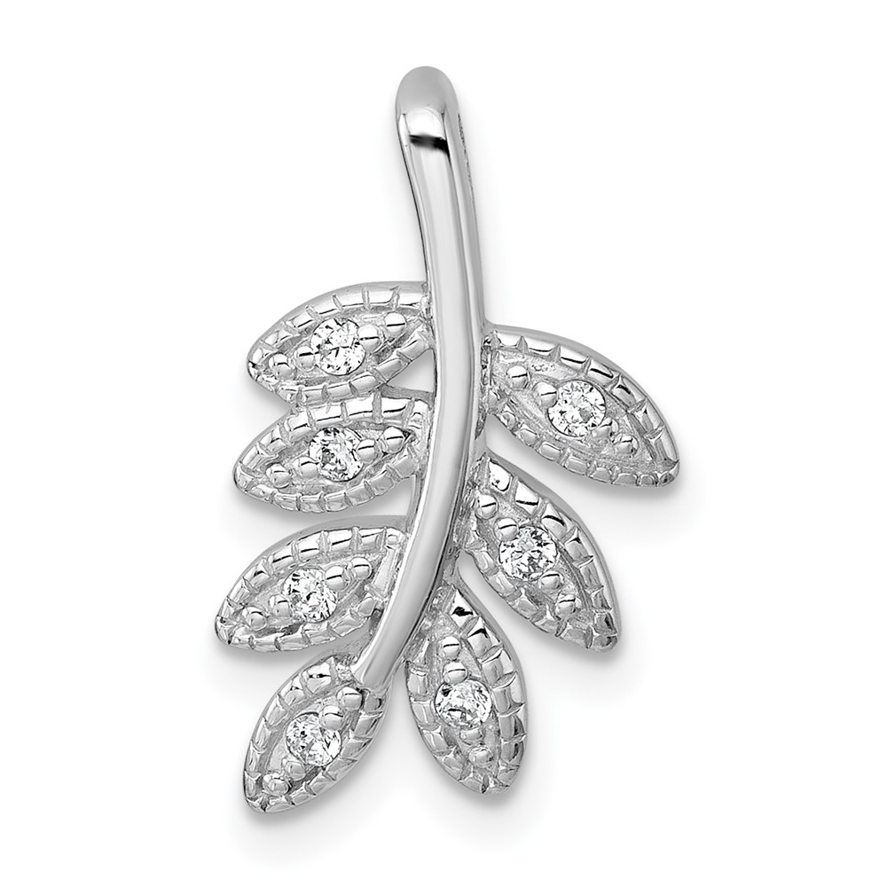 QG7219P.jpg Sterling Silver Rhodium-plated Polished CZ Leaf Chain Slide Pendant - Image 1