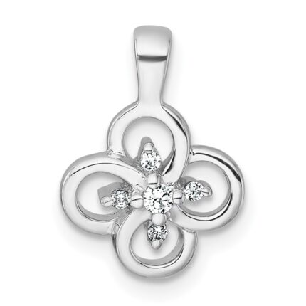 Sterling Silver Rhodium-plated Polished Fancy Flower CZ Pendant