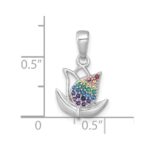 Sterling Silver Rhodium-plated Polished Rainbow Nano Crystals Tulip Pendant - Image 4