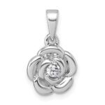 Sterling Silver Rhodium-plated Polished White CZ Flower Pendant