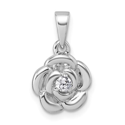 Sterling Silver Rhodium-plated Polished White CZ Flower Pendant