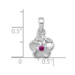 Sterling Silver Rhodium-plated Polished Red CZ Flower Pendant - Image 4