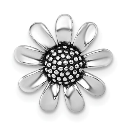 Sterling Silver Rhodium-plated Antiqued Sunflower Chain Slide Pendant