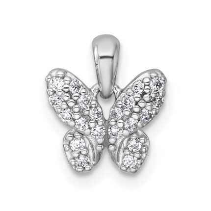 Sterling Silver Rhodium-plated Polished CZ Butterfly Pendant