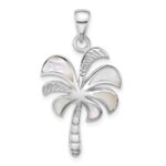 Sterling Silver Rhodium-plated Polished Mother of Pearl Palm Tree Pendant