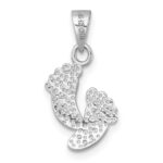 Sterling Silver Rhodium-plated Polished CZ Footprints Pendant - Image 3