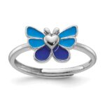 Sterling Silver Rhodium-plated Polished & Enameled Butterfly Children's Earring Ring & Pendant Set - Image 7