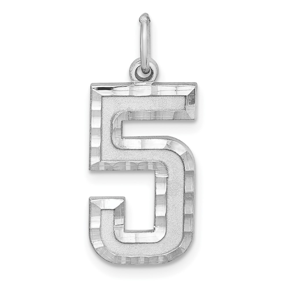 QLN05.jpg Sterling Silver Rhodium-plated Large Diamond-cut #5 Charm - Image 1