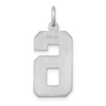 Sterling Silver Rhodium-plated Large Diamond-cut #6 Charm - Image 4