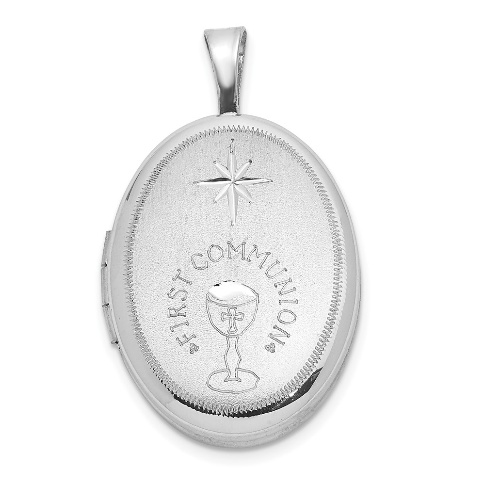 QLS1062.jpg Sterling Silver Rhodium-plated D/C First Communion 19x15mm Oval Locket - Image 1