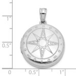 Sterling Silver Rhodium-plated Polished Compass Rose 20mm Round Locket - Image 3