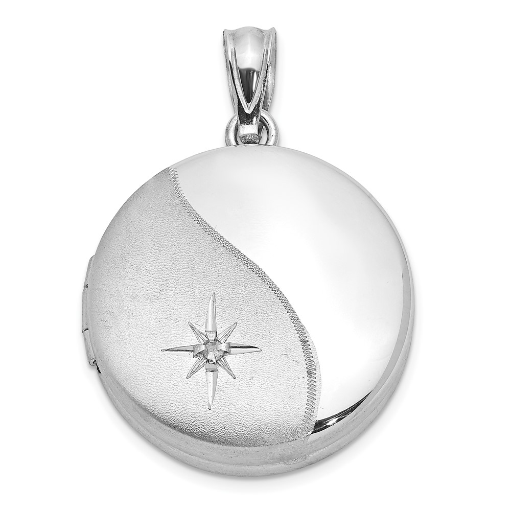 QLS1082.jpg Sterling Silver Rhodium-plated Diamond 20mm Round Locket - Image 1