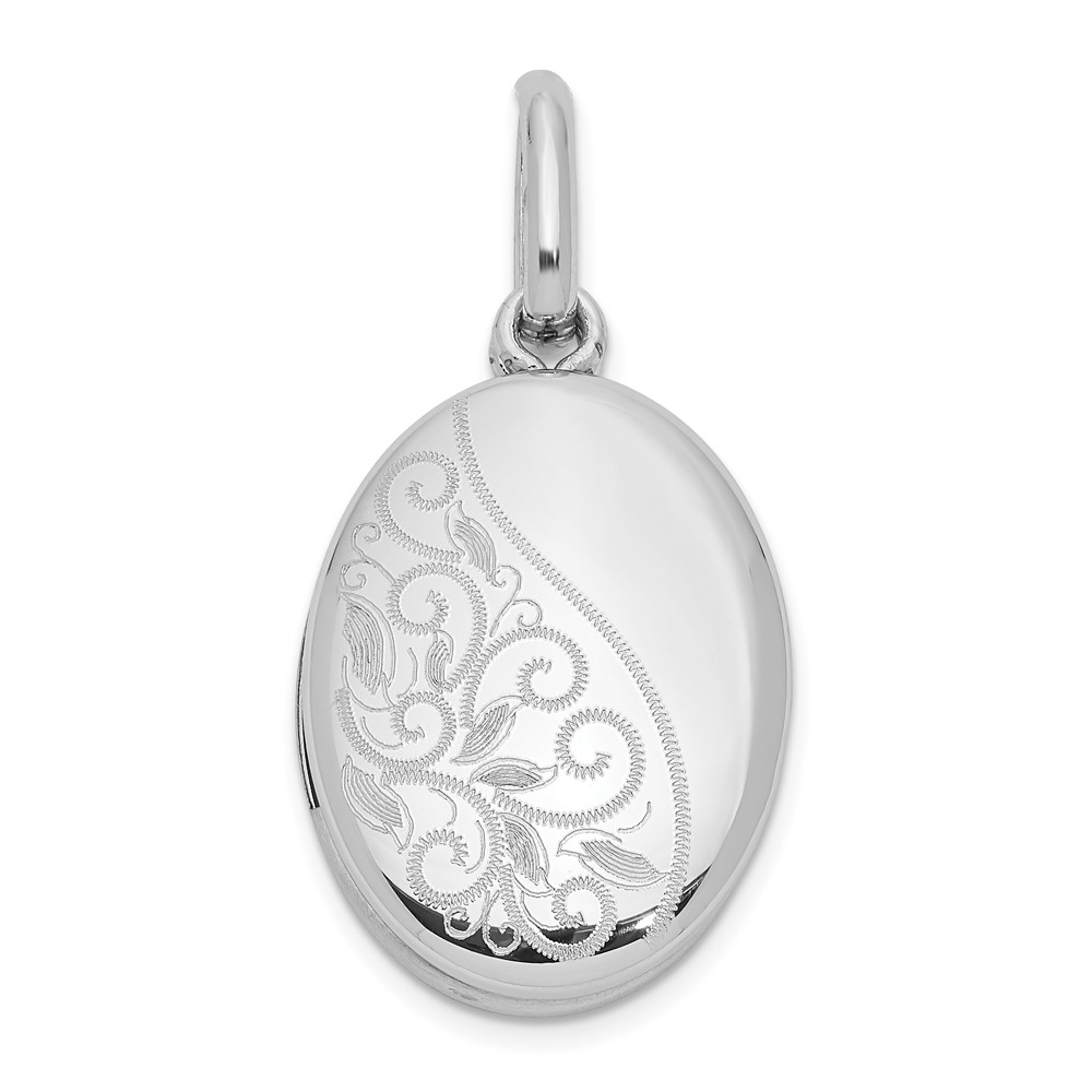 QLS1109.jpg Sterling Silver Rhodium-plated Scroll 18mm Oval Swing Locket - Image 1