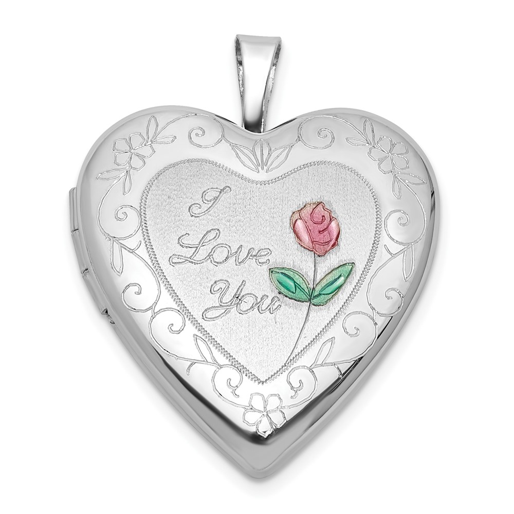 QLS1119.jpg Sterling Silver Rh-plate Polish/Satin Epoxy 20mm I Love You Rose Locket - Image 1