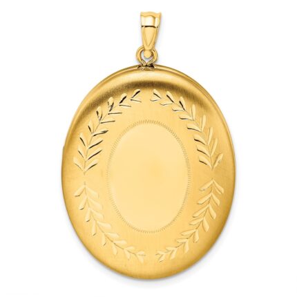 1/20 14K Gold Filled 34mm Polished/Satin Leaf Border 2-Frame Oval Locket