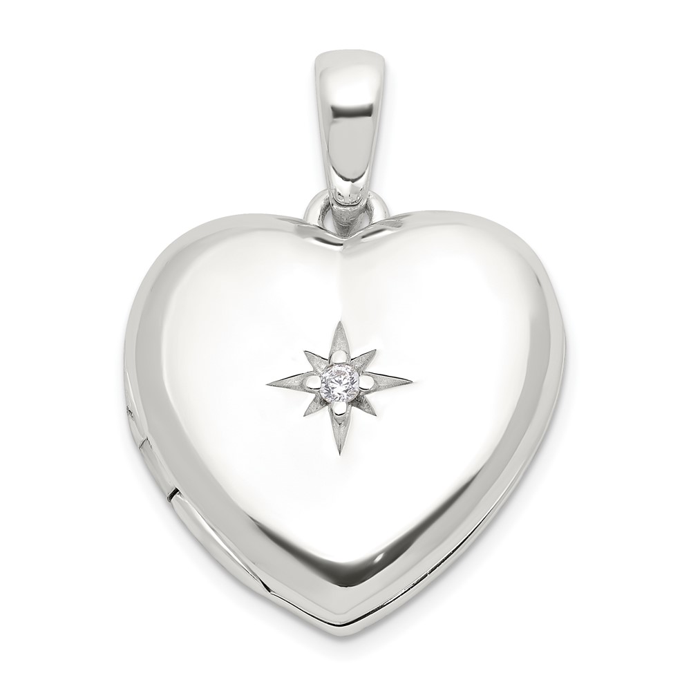 QLS1136.jpg Sterling Silver E-coated CZ 19mm Heart Locket - Image 1