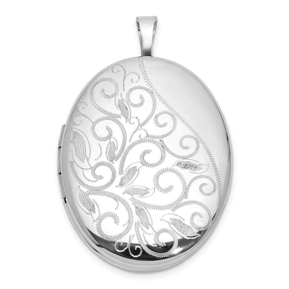 QLS1165.jpg Sterling Silver Rhodium-plated Polished Filigree 26mm Oval Locket - Image 1