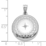 Sterling Silver Rh-plated Diamond Star 20mm Circular Border Round Locket - Image 5