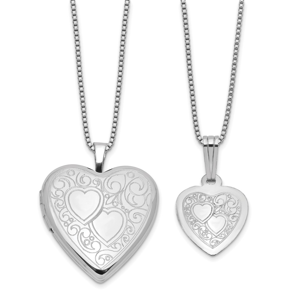 QLS1189SET.jpg Sterling Silver Rh-plated Heart 20mm and 12mm Locket/Pendant Set - Image 1