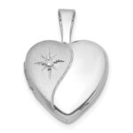 Sterling Silver Rhodium-plated Brushed And Polished 1/20 carat Diamond 12mm Heart Locket