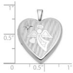 Sterling Silver Rhodium-plated Brushed And Polished 1/20 carat Diamond And Angel 20mm Heart Locket - Image 5