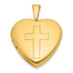 Sterling Silver Gold-plated Polished Front/Brushed Back Engraved Cross 16mm Heart Locket