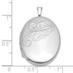 Sterling Silver Rhodium-plated Polished Front/Brushed Back Diamond-cut Floral Design 20mm Oval Locket - Image 5