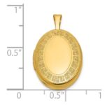 Sterling Silver Gold-plated Polished Front/Brushed Back Greek Key 16mm Oval Locket - Image 5
