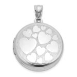 Sterling Silver Rhodium-plated Polished Front/Brushed Back Multi-Heart 20mm Round Locket