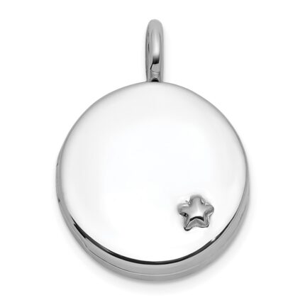Sterling Silver Rhodium-plated Polished Star On 10mm Round Locket