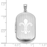 Sterling Silver Rhodium-plated Polished Front/Brushed Back Fleur De Lis 20mm Rectangle Locket - Image 5