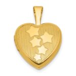Sterling Silver Gold-plated Polished Front/Brushed Back Stars 12mm Heart Locket
