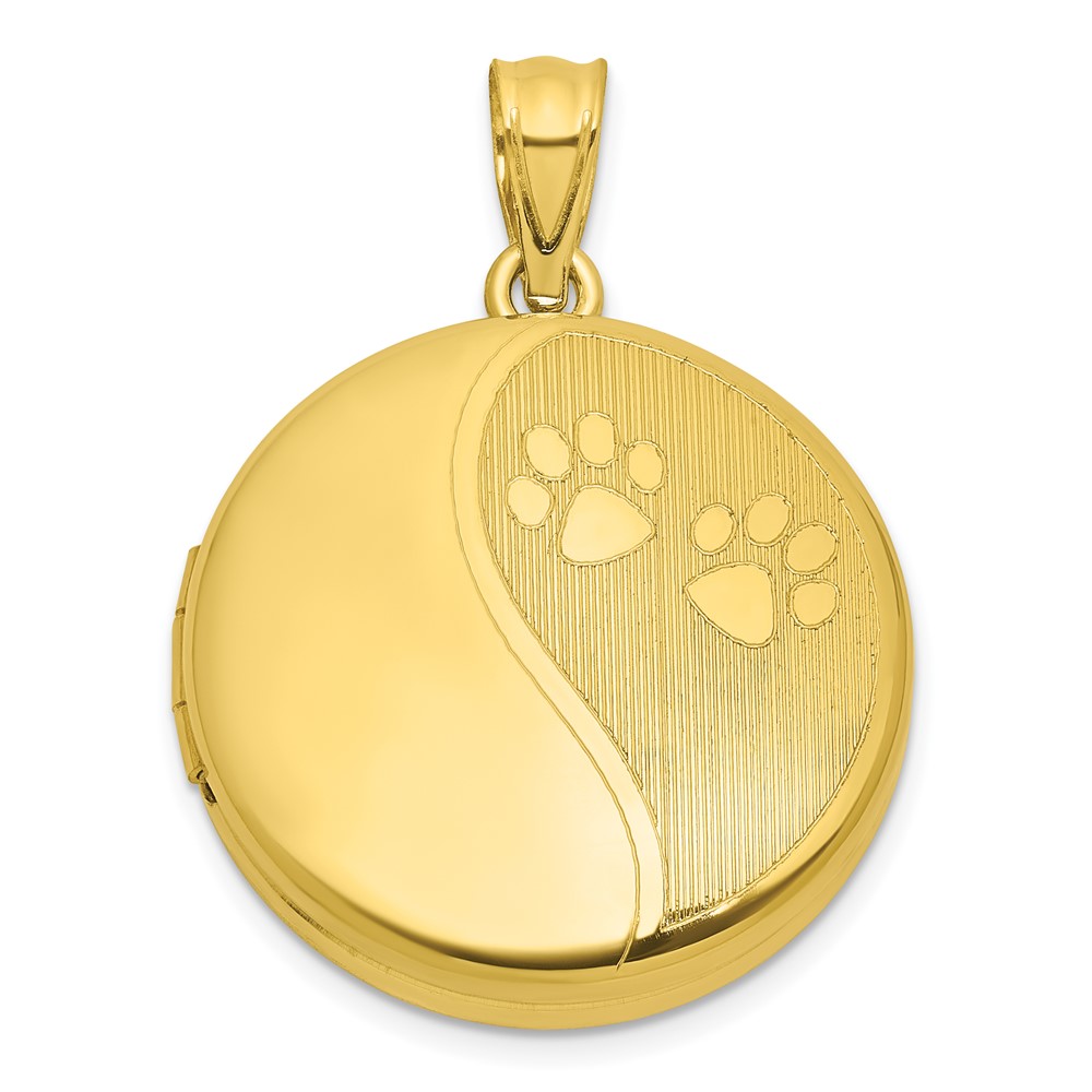QLS1261GP.jpg Sterling Silver Gold-plated Polished Front/Brushed Back Paw Print 20mm Round Locket - Image 1
