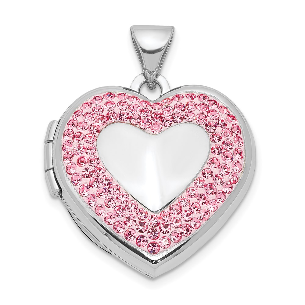 QLS202.jpg Sterling Silver Rhodium-plated 18mm Pink Preciosa Crystal Heart Locket - Image 1