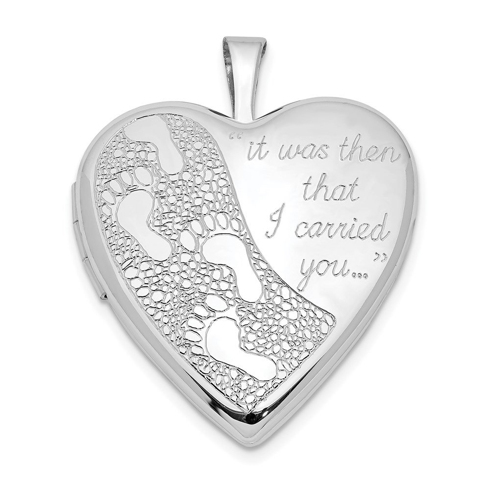 QLS319.jpg Sterling Silver Rhodium-plated 20mm Footprints Heart Locket - Image 1
