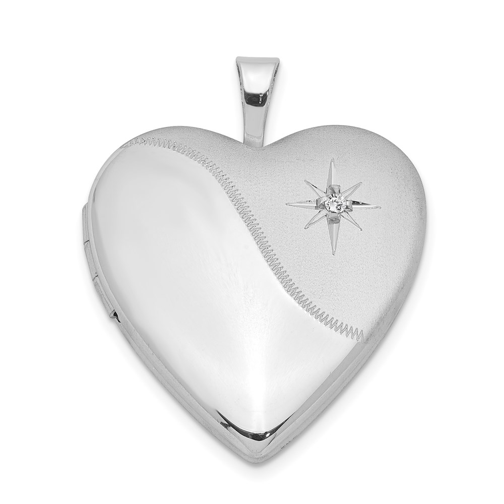 QLS339.jpg Sterling Silver Rhodium-plated Diamond Star Satin/Polished Heart Locket - Image 1