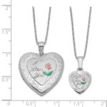 Sterling Silver Rhodium-plated Enameled Polished/Satin Rose I Love You Heart Mom 18in Locket & Daughter 14in Pendant Necklace Set - Image 3