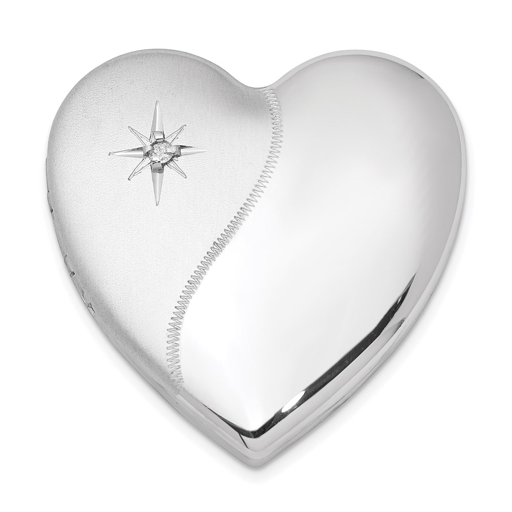 QLS510.jpg Sterling Silver RH-plated Satin/Polish Diamond 4 Photo Family Heart Locket - Image 1