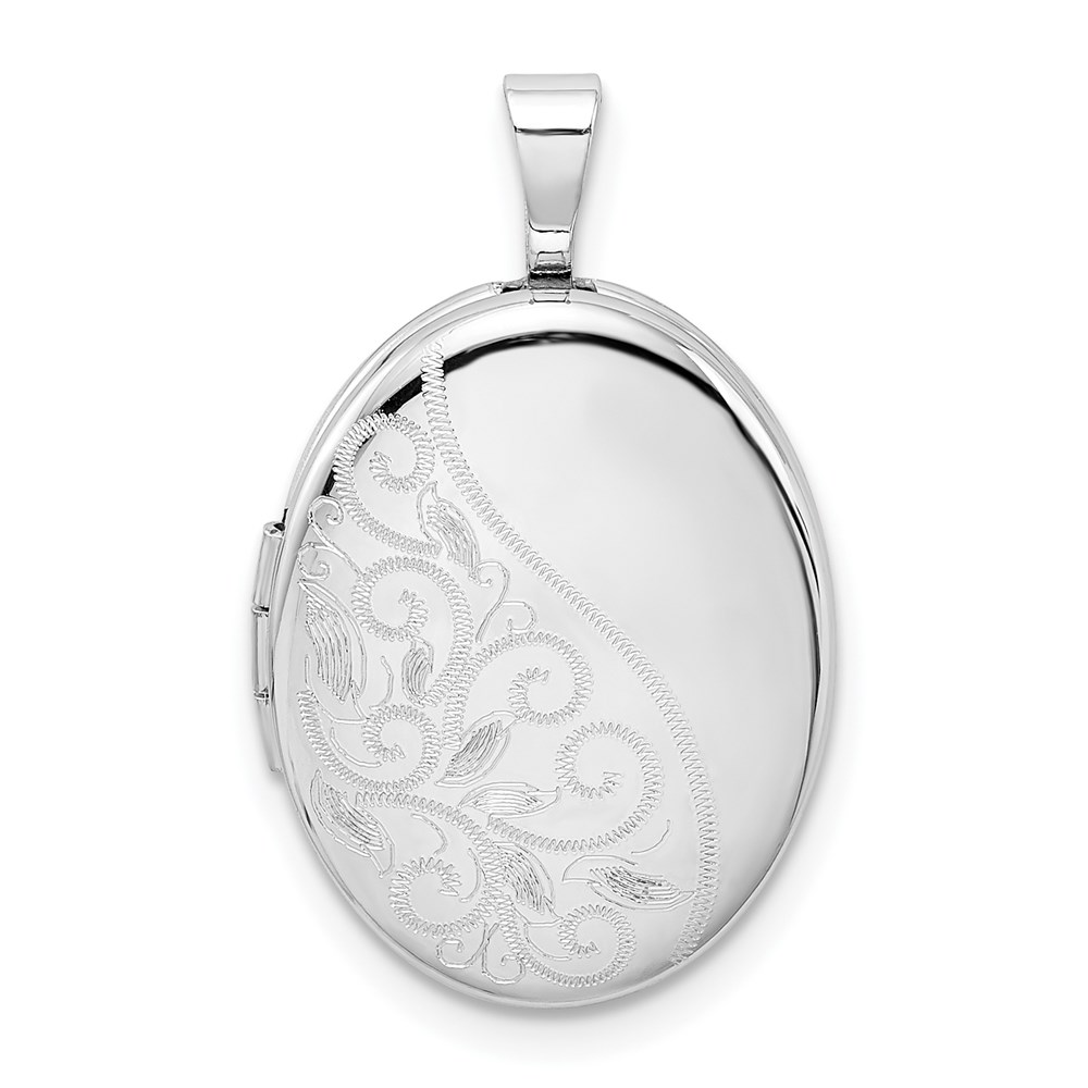 QLS515.jpg Sterling Silver Rhodium-plated Swirls 19mm Oval Locket - Image 1