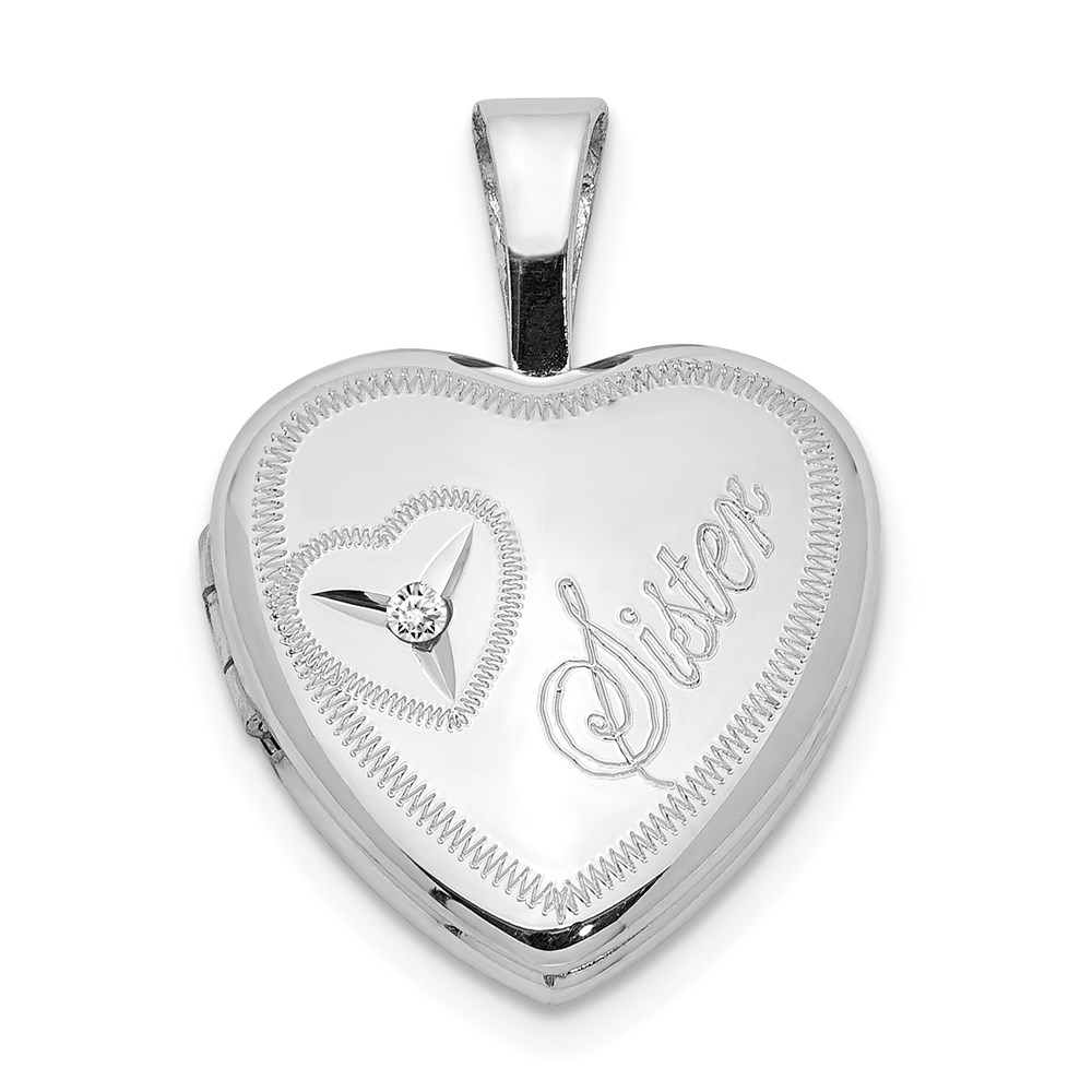 QLS524.jpg Sterling Silver Rhodium-plated & Diamond Sister Heart 12mm Heart Locket - Image 1