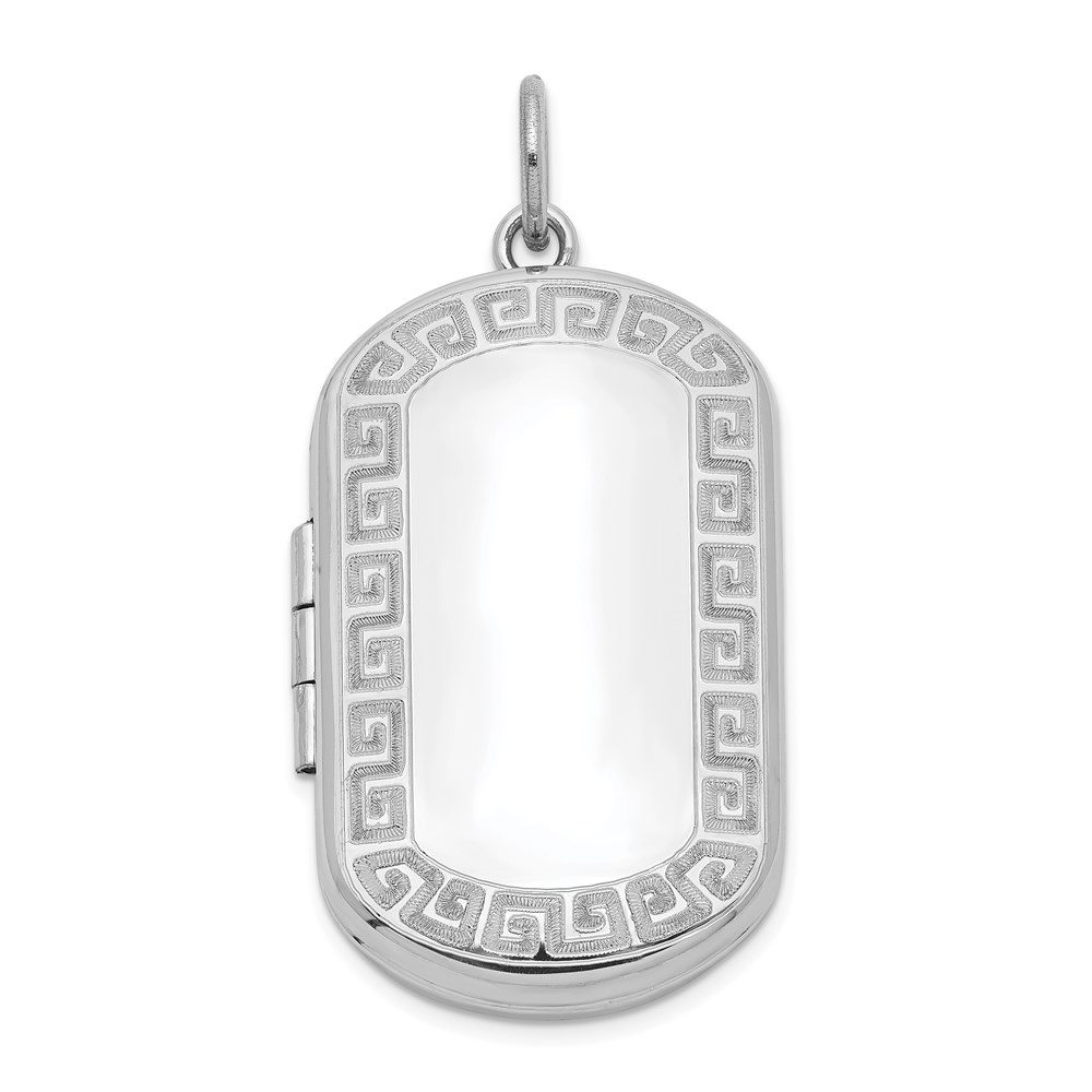 QLS575.jpg Sterling Silver Rhodium-plated Greek Key Border Rectangular Locket - Image 1