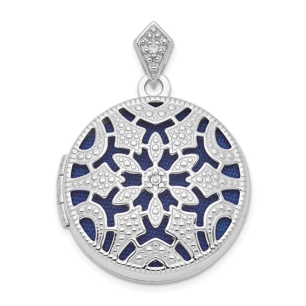 QLS611.jpg Sterling Silver Rhodium-plated 20mm Round w/Diamond Vintage Locket - Image 1