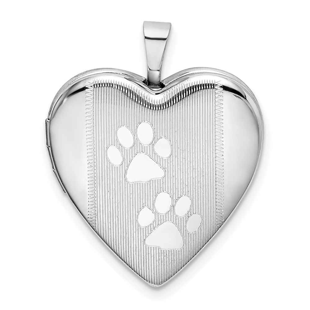 QLS672.jpg Sterling Silver Rhodium-plated Textured & Polished Paw Prints Heart Locket - Image 1