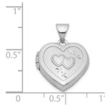 Sterling Silver Rhodium-plated 15mm Double Heart on Heart Locket - Image 4
