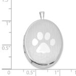 Sterling Silver Rhod-plated Textured & Polished Paw Print 26mm Oval Locket - Image 4
