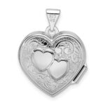 Sterling Silver Rhod-plated 2-Heart Design Reversible 18mm Heart Locket - Image 3